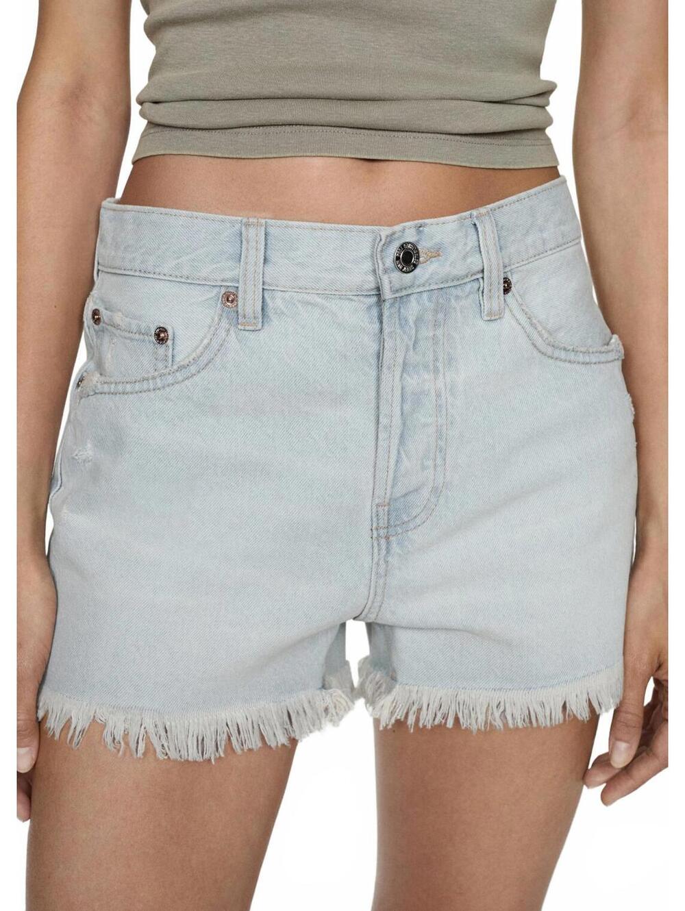 Mango Denim Shorts with Frayed Hem Light Blue Wash NWT Size 10